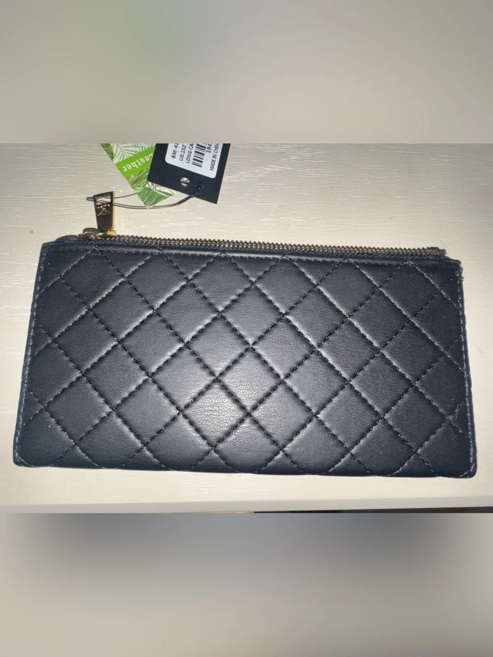 Badgley Mischka Black Quilted Wallet Clutch with Silver Logo